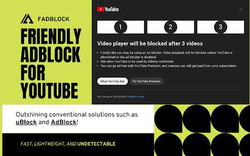 FadBlock: Friendly Adblock for Youtube™