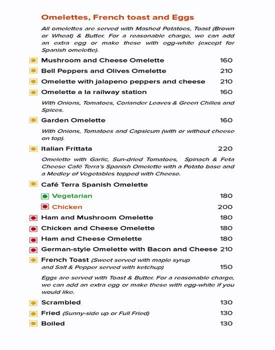 Cafe Terra menu 