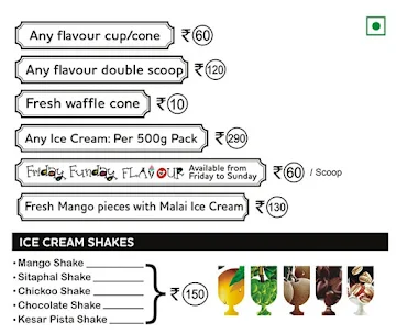 Natural Ice Cream menu 