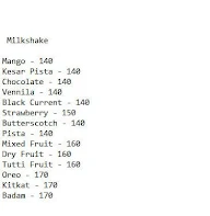 Milkshake Company menu 1