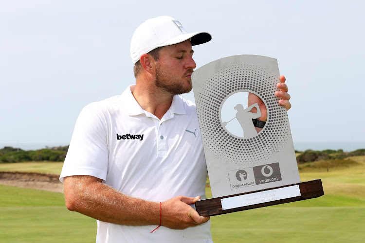 Merrick Bremner celebrates his victory in the Vodacom Origins of Golf at Humewood Golf Club on September 28, 2019 in Port Elizabeth, South Africa.