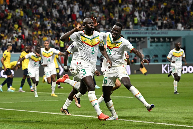 Senegal’s Kalidou Koulibaly celebrates scoring against Ecuador at the Khalifa International Stadium in Doha, Qatar, on November 29 2022. Picture: DYLAN MARTINEZ/REUTERS