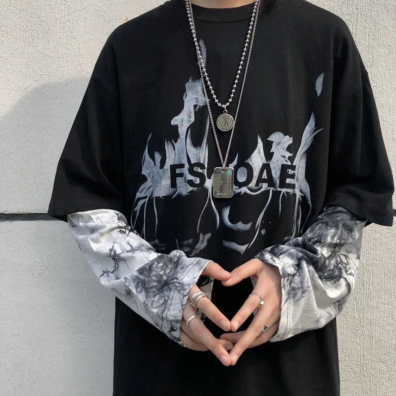 Street Personality Tie-Dye Flame Print Shirt