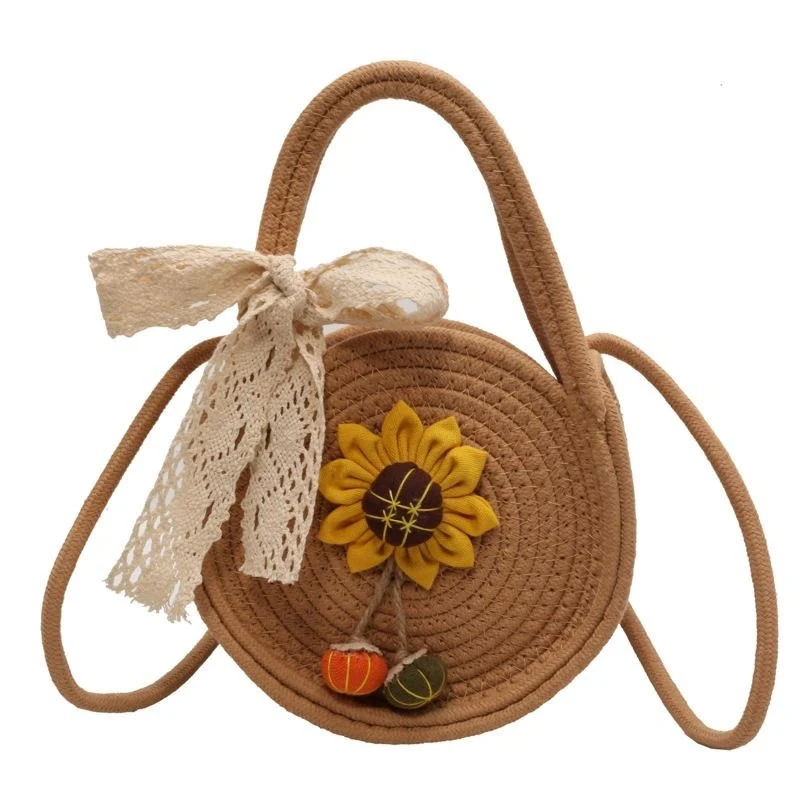 Klein ronde crossbody tas van katoenen touw, trendy en veelzijdig. Perfect voor strand, dagelijks gebruik en elke outfit.
