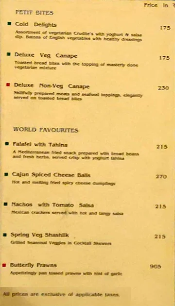 Patiala Mist menu 