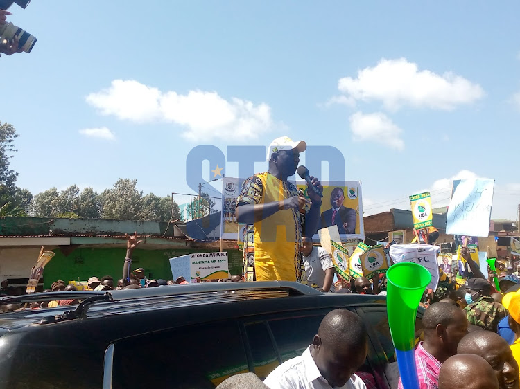 Deputy President William Ruto addressing residents of Kibugu in Embu North on January 29,2022.