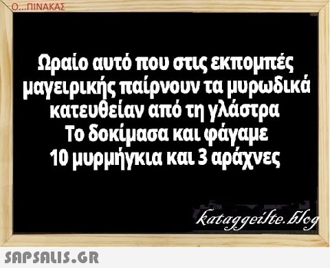 Ο..ΠΙΝΑΚΑΣ Ωραίο αυτό που στις εκπομπές μαγειρικής παίρνουν τα μυρωδικά κατευθείαν από τη γλάστρα Το δοκίμασα και φάγαμε 10 μυρμήγκια και 3 αράχνες SAPSNLI5.GR