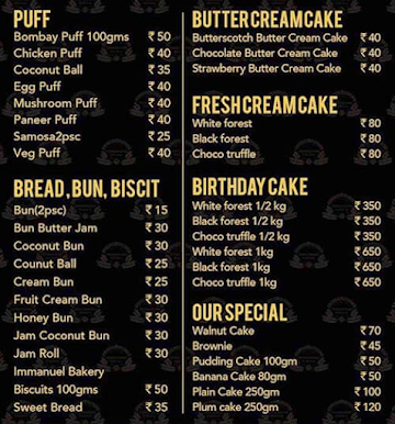 Immanuel Bakery menu 