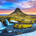 Majestic Snowy Mountain and Waterfall