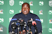 University of Pretoria coach Tlisane Motaung during a Nedbank Cup press conference at Nedbank's head office in Sandton on Wednesday. 