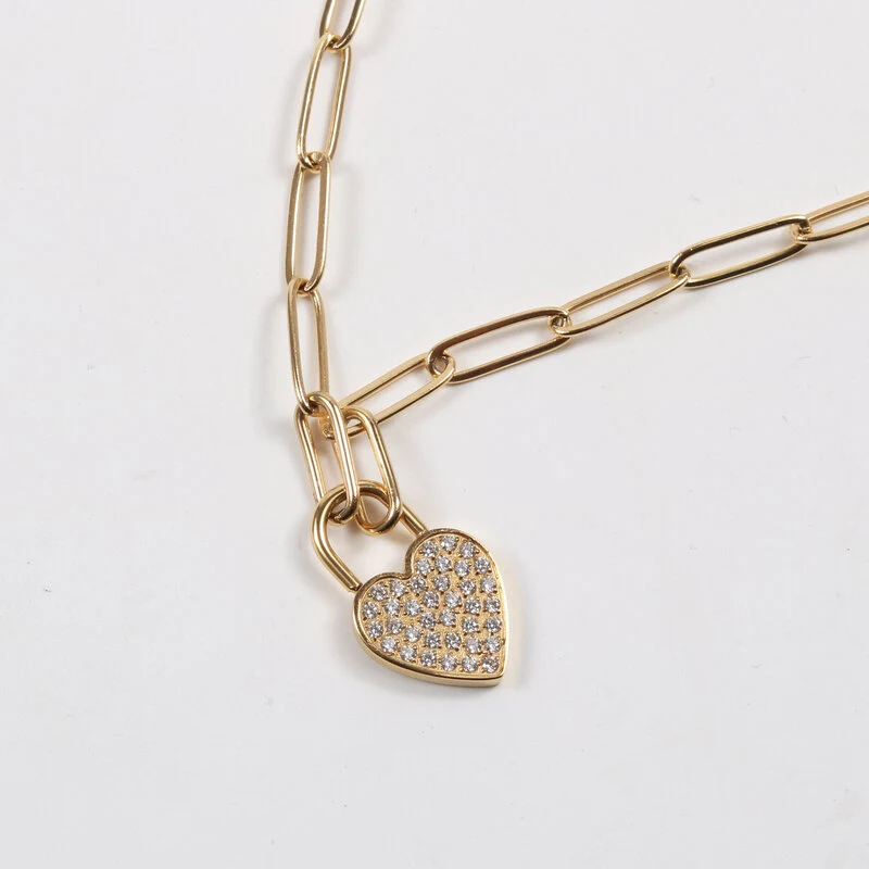 Titanium stalen ketting, 18K goud verguld, volledige diamant en fijn gesneden zirkonia, stijlvol en elegant.