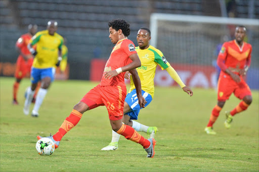 ibusiso Vilakazi of Sundowns and Natnael Zeleke of Saint George S.C. during the CAF Champions League match between Mamelodi Sundowns and Saint George S.C. at Lucas Moripe Stadium on May 13, 2017 in Pretoria, South Africa. (Photo by Lefty Shivambu/Gallo Images)