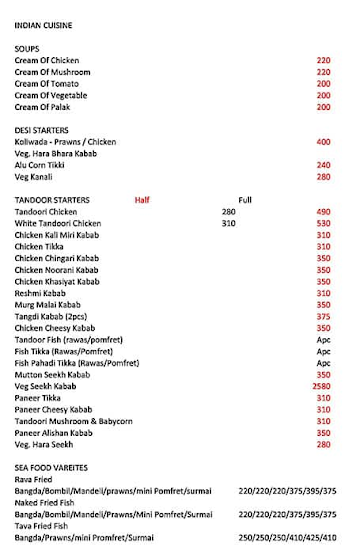 Prakash Dining Bar menu 