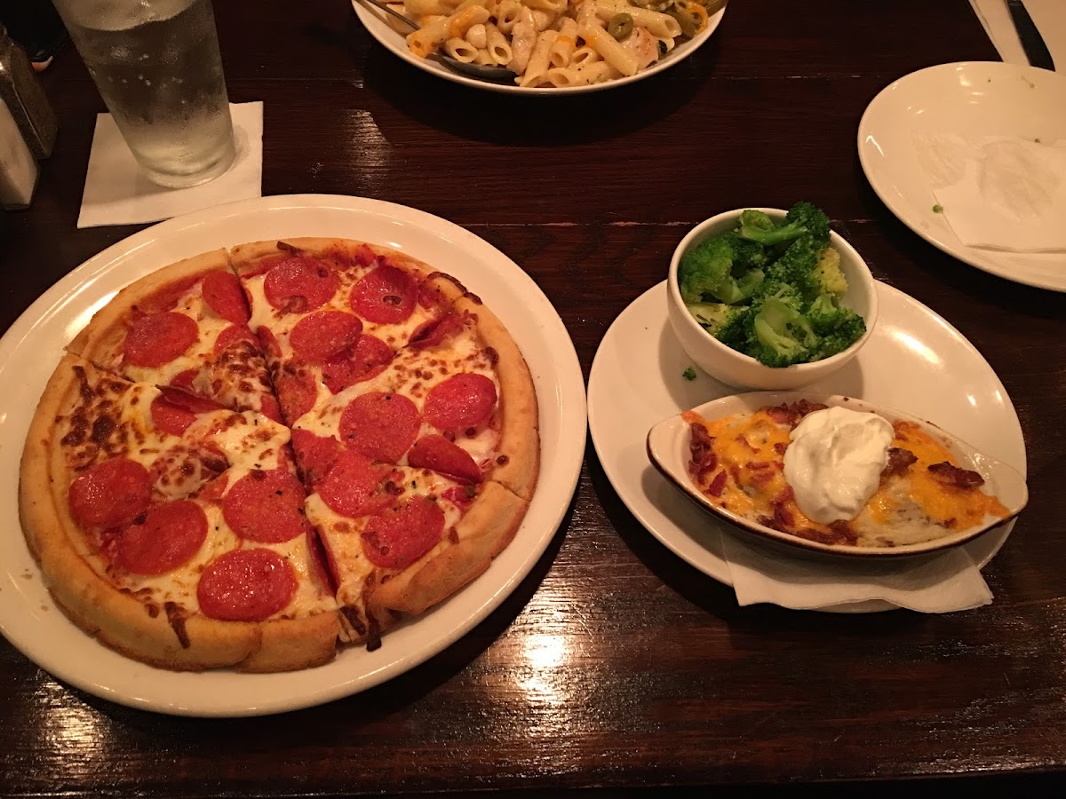 gluten free pizza and fully loaded mashed potatoes!!