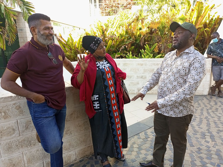 Coast MPs Abdulswamad Nassir (Mvita), Mishi Mboko (Likoni) and Paul Katana (Kaloleni) at English Point Marina on Saturday.