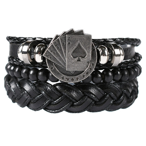 Title 7, Mens Multilayer Poker Leather Cord Bracelet, S...