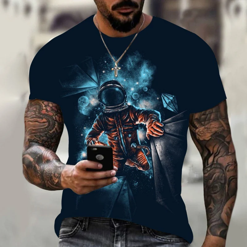Heren T-shirt met ronde hals en korte mouwen, 3D digitale print, ademend en comfortabel, ideaal voor casual looks en zomer.