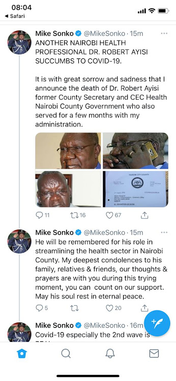 A screenshot of Sonko's tweet.