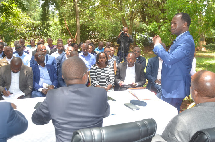 The Chief Officer of Health in Murang'a County James Gitau addressing public health stakeholders on Monday. Gitau will lead the county response team.