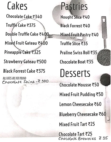 Cookies & Cakes menu 