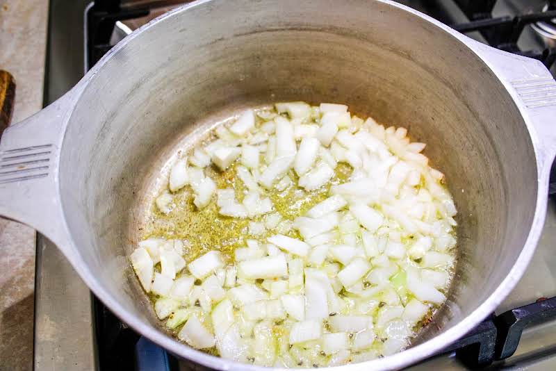 Sauteeing Onions In The Oil.