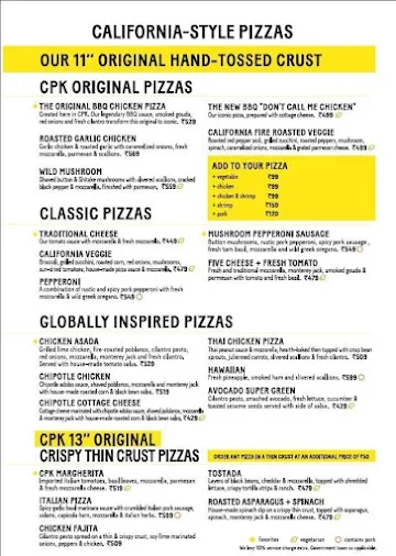 California Pizza Kitchen menu 