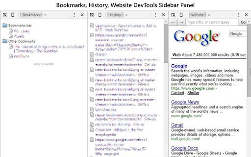 Bookmarks, History, Website DevTools Sidebar