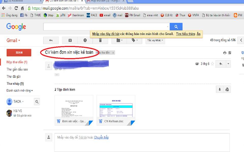 Đính kèm tài liệu vào Email xin việc 