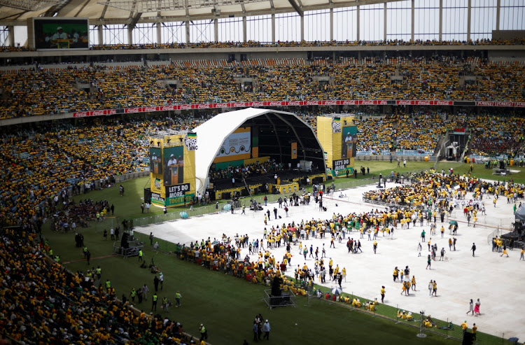 A general view of as South African President Cyril Ramaphosa delivers his speech at the African National Congress Election Manifesto launch in Durban, South Africa, February 24, 2024.