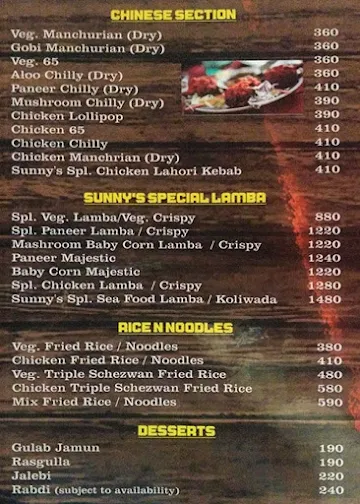 Sunny Da Dhaba menu 