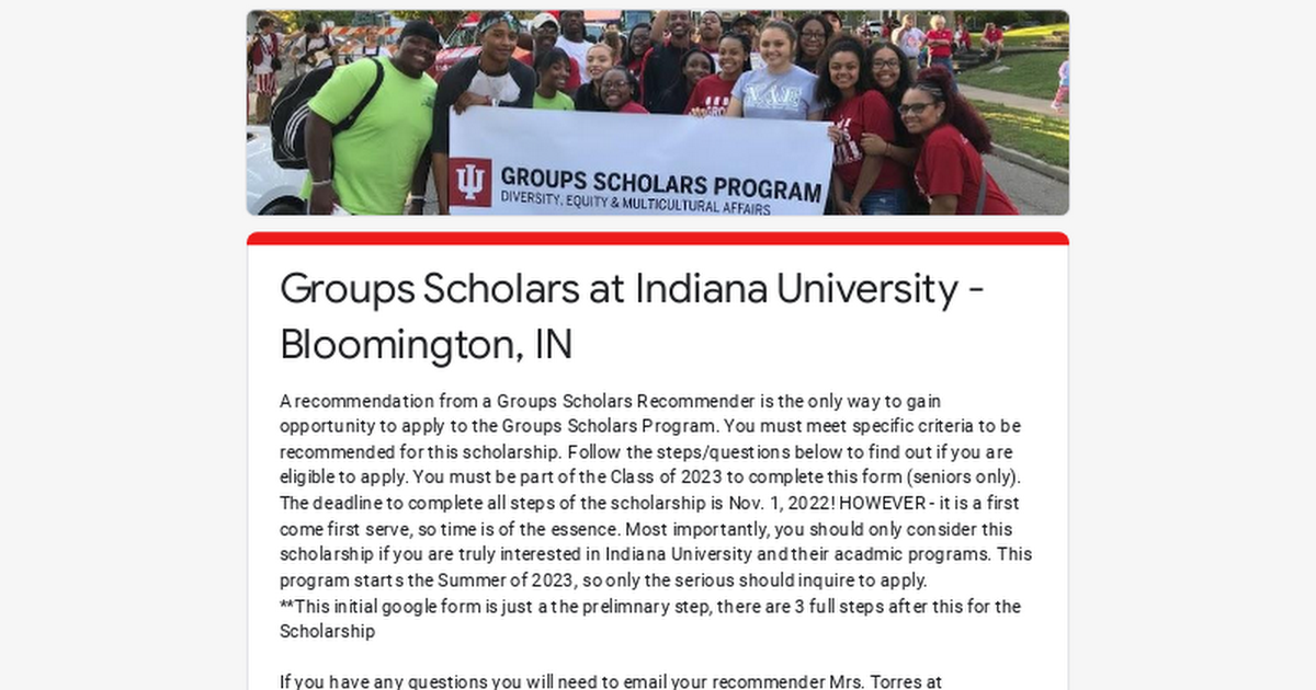 Groups Scholars at Indiana University - Bloomington, IN