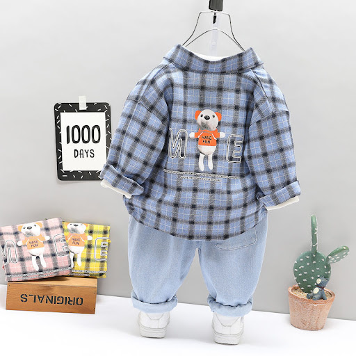 Title 7, Childrens Fashionable Simple Plaid Casual Thre...