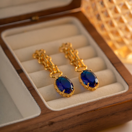 Title 2, Retro Long Oval Zircon Ear Stud Pendant Earring...