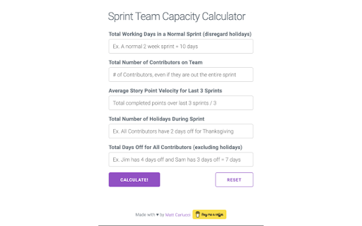 Sprint Team Capacity Calculator