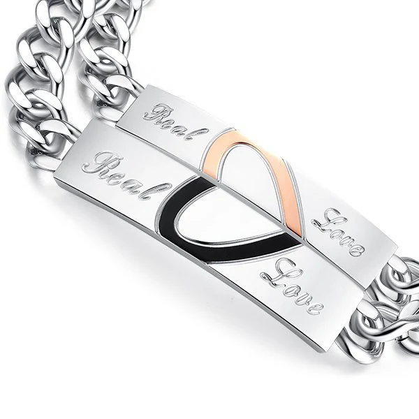 Bracelet de couple Coeur Pêche Or Rose Noir Amour Mode. Le cadeau parfait, symbolisant affection et union, pour lui et elle.