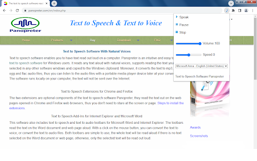 Text to Speech Extension - Panopreter.com