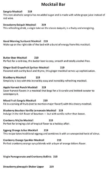 Mocktail Bar menu 