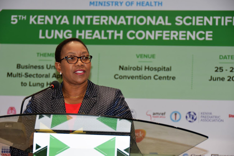 Health CS Sicily Kariuki during the official opening of the International Scientific Lung Health Conference held at the Nairobi hospital in Nairobi on Tuesday.