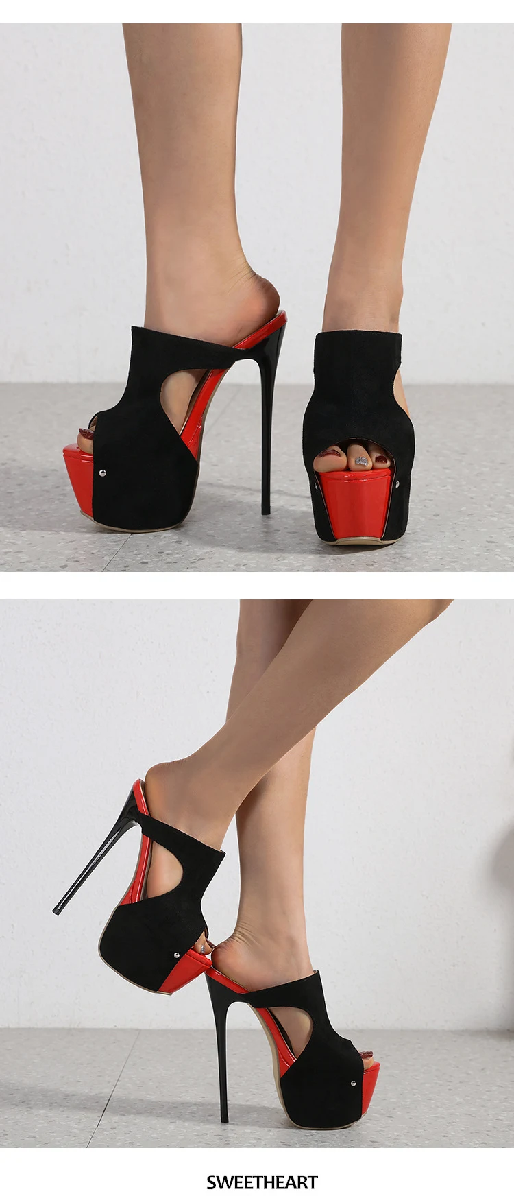 Title 5, Kadınlar için renk bloklu peep toe yüksek topuk...