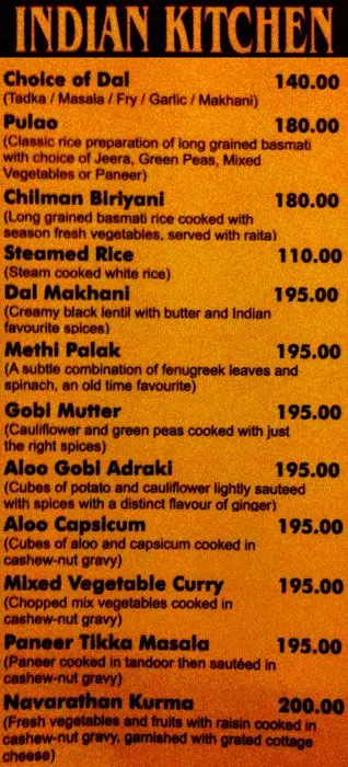 Mysore Memories menu 