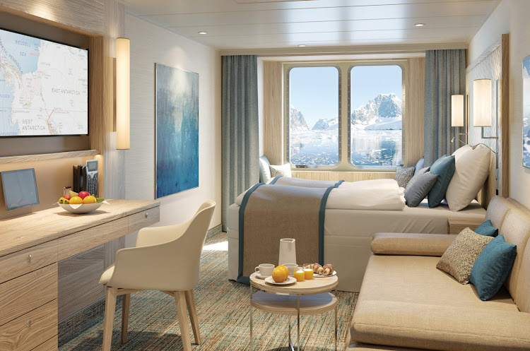 Unwind in a stateroom aboard National Geographic Endurance during your polar adventures. 