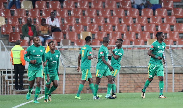 Sipho Moeti of Baroka celebrates goal with teammates during the Absa Premiership 2017/18 match between Baroka FC and Golden Arrows at Peter Mokaba Stadium in Polokwane, South Africa on 17 October 2017.