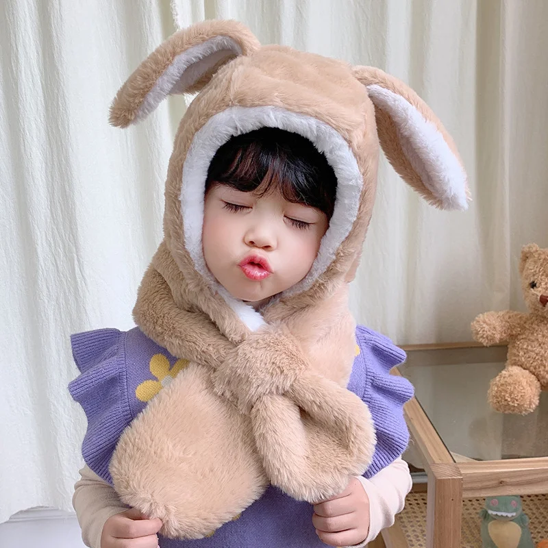 Sweet and Cute Rabbit Ears Children's Scarf One Piece Cap, Warm Winter Protection, Comfortable and Adorable Headwear for