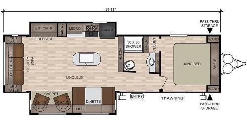 Floor plan for the Della Terra 29KS2 travel trailer