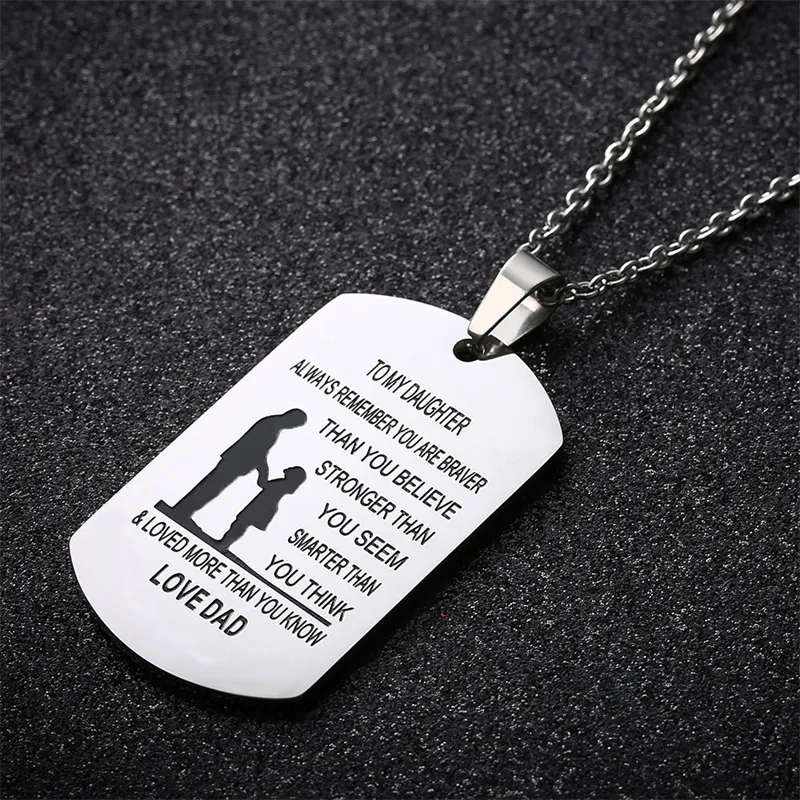 TO MY SON Stainless Steel Pendant Necklaces Engrave Name Love Dad Mum ID Tag Necklaces Customized Jewelry
