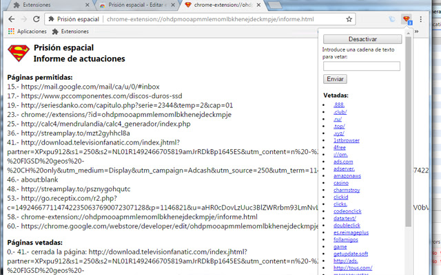 Prisión espacial chrome extension