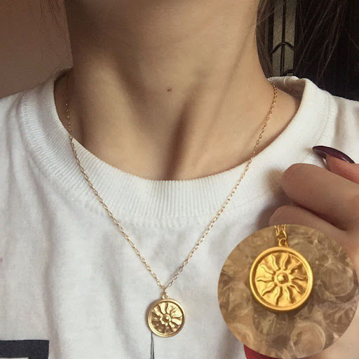 Title 3, Matte Gold Sun Pendant Necklace For Women