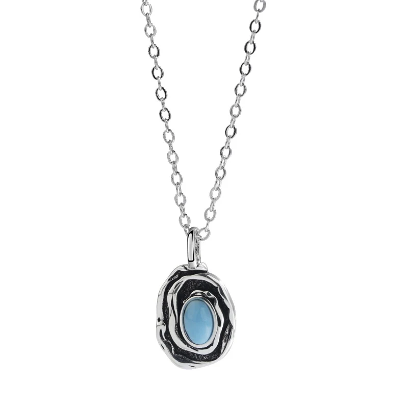 Retro Blauwe Meteoriet Ketting Herenmode Creatief Trendy Uniek Sieraad Perfect voor een Moderne en Opvallende Stijl