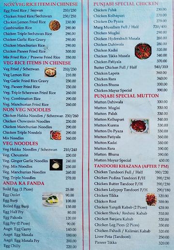 Hotel Mayur Restaurant menu 