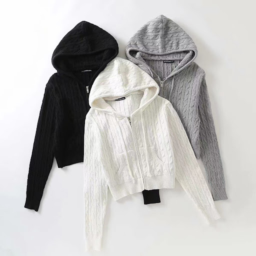Title 1, Short Spring And Autumn Hooded Twist Knitted Ca...